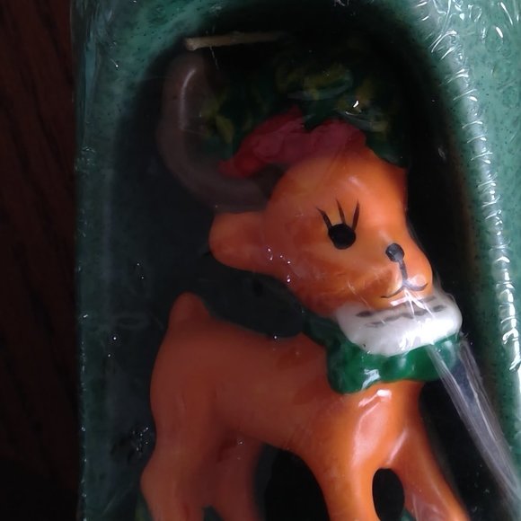 Christmas Pillar Candle with Reindeer - unopened, Green - Picture 4 of 8
